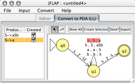 LL conversion of a grammar to a PDA.